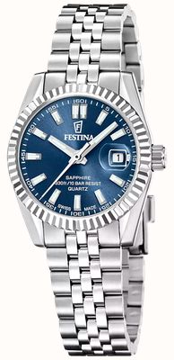Festina 瑞士制造经典石英表（29毫米）蓝色太阳纹表盘/不锈钢表带 F20087/4