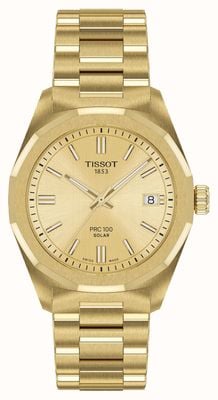 Tissot Prc 100 solar (34mm) gouden wijzerplaat / gouden PVD roestvrijstalen band T1518223302100