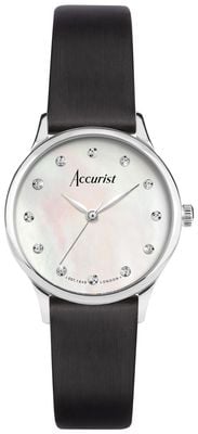 Accurist Damesjurk met diamantkwarts (28 mm) parelmoer wijzerplaat / zwarte leren band 77002