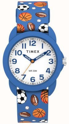 Timex 儿童时光教师运动款（30毫米）白色表盘/蓝色硅胶表带 TW2Y59900
