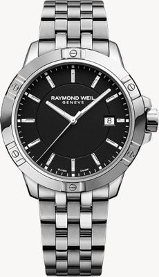 Raymond Weil Tango clásico de cuarzo (41 mm) con esfera negra y brazalete de acero inoxidable 8160-ST-20041