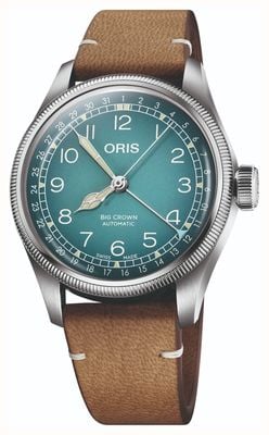 ORIS X cervo volante grande couronne pointeur date automatique (38mm) cadran bleu / bracelet cuir marron 01 754 7779 4065-SET