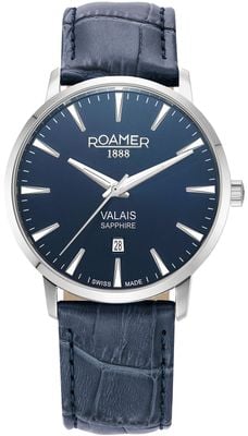 Roamer Valais masculino (42 mm) mostrador azul / couro azul e conjunto de pulseira de malha de aço 988833 41 45 05