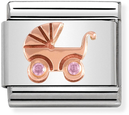 Nomination Classic Symbols In Stainless Steel With 9k Rose Gold And CZ Pink Baby Carrier Charm 430305/06