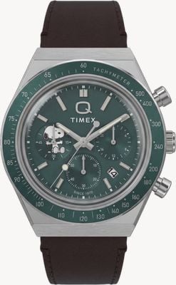 Timex Peanuts x Q Times Chronograph 40mm Brown Leather Strap TW6A04400