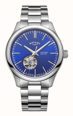 Rotary Contemporary Oxford Open-Heart Automatic (40mm) Blue Sunray Dial / Stainless Steel Bracelet GB05095/05
