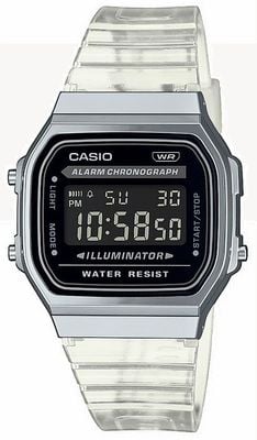 Casio Illuminateur à bande en résine transparente vintage de 36 mm A168XES-1BEF