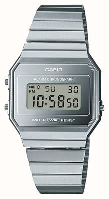 Casio Zabytkowy cyfrowy chronograf z alarmem serii a700 - srebrny A700WEV-7AEF