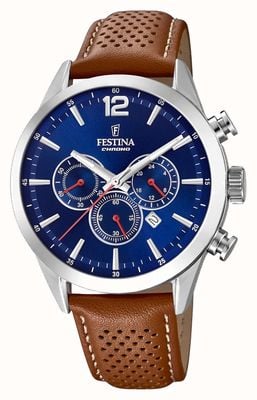 Festina Chronographe cadran bleu bracelet cuir marron F20542/3