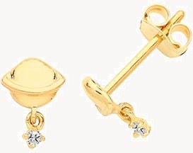 9ct Yellow Gold Planet With Dangle Cz Stud Earrings ES694