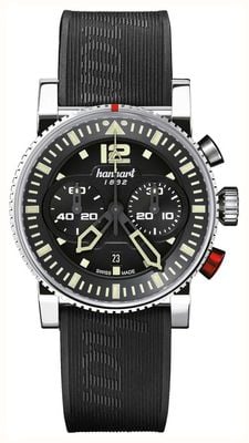 Hanhart Cronógrafo automático Primus Pilot (44 mm) mostrador preto / pulseira de borracha preta - tamanho M 740.210-1020