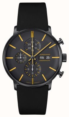 Junghans Forma um cronoscópio (42 mm) mostrador preto e amarelo / pulseira de couro preta 27/4372.03