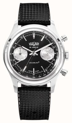 Vulcain Chronograph 70's Manual Winding (38mm) Black Sunray Dial / Black Rubber Strap Watch 640109A00.BAR200