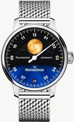 MeisterSinger Stratoscope (43 mm) esfera azul/brazalete de malla de acero inoxidable ST982G - MIL20