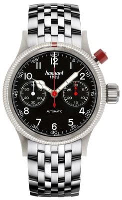 Hanhart Pioneer MK I Automatik-Chronograph (40 mm), schwarzes Zifferblatt / Edelstahlarmband 714.210-6428