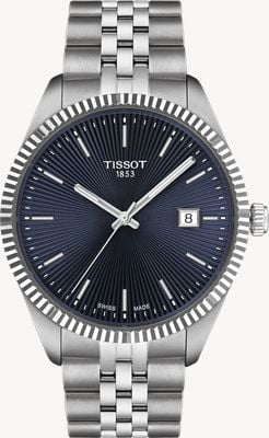 Tissot 男士 Ballade 腕表（40 毫米）蓝色表盘/不锈钢表链 T1564101104100