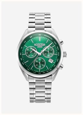 Roamer Reloj pro crono para hombre (42 mm) con esfera verde y pulsera de acero inoxidable 993819 41 75 20