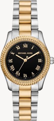 Michael Kors Mini Lexington quartz (33mm) cadran noir / bracelet acier inoxydable bicolore MK7625