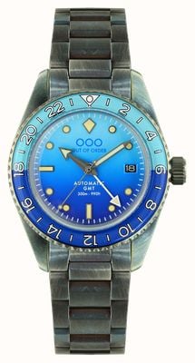Out Of Order Bomba blu automatique gmt (40 mm) cadran bleu / bracelet en acier inoxydable ultra vieilli OOO.001-25.BB.BAND
