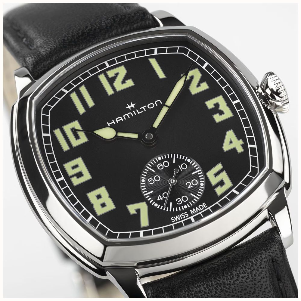 Hamilton American Classic Cushion Mechanical (34mm) Black Sunray Dial / Black Leather Strap Watch H36129730 - alternative Ansicht 6