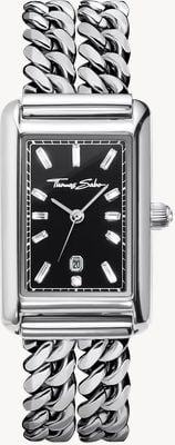 Thomas Sabo Элегантные кварцевые часы с черным циферблатом (22 мм) и браслетом из нержавеющей стали. WA0453-201-203-22