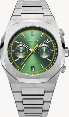 D1 Milano Chronografo noble green (41,5 mm) Zifferblatt mit Sonnenschliff in Grün / Edelstahlarmband CHBJ10