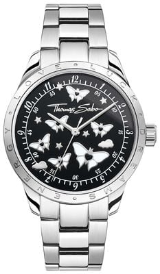 Thomas Sabo Glowing Butterflies (34mm) Black Dial / Stainless Steel Bracelet WA0432-201-203
