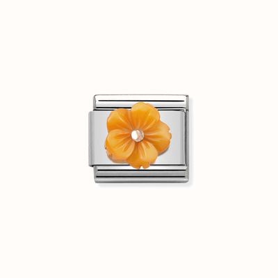 Nomination Composable Classic STONE SYMBOLS In Stainless Steel And 9k Rose Gold Flower In ORANGE MOTHER OF PEA 430510/05
