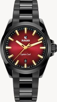 RADO Orologio Captain Cook Discover automatico (40,7 mm) quadrante rosso sfumato / bracciale in ceramica high-tech nera R32279332