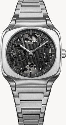 D1 Milano Square Grey Depth (37mm) Black Skeleton Dial / Stainless Steel Bracelet SLBJ01