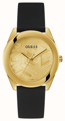 Guess Mostrador feminino em cubos dourados (40 mm) / pulseira de silicone preta GW0665L1
