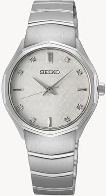 Seiko Diament Caprice (30 mm) z białą tarczą / bransoletą ze stali nierdzewnej SUR615P1