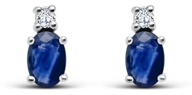 Treasure House 9ct White Gold Oval Sapphire Diamond Stud Earrings ED249WS