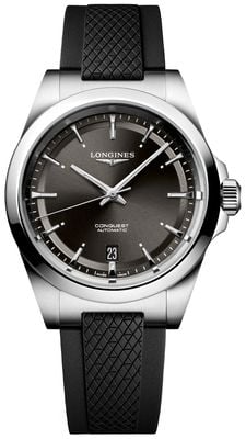 LONGINES Conquest automatisch (38mm) zwarte sunray wijzerplaat / zwarte rubberen band L37204529