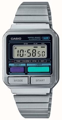 Casio Cadran numérique rétro vintage / bracelet en acier inoxydable A120WE-1AEF