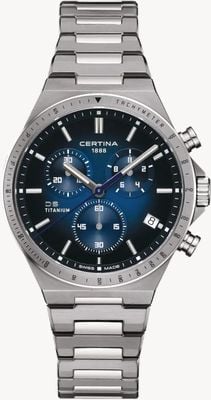 Certina DS-7-Chronograph (41 mm), blaues Zifferblatt / Edelstahlarmband C0434174404100
