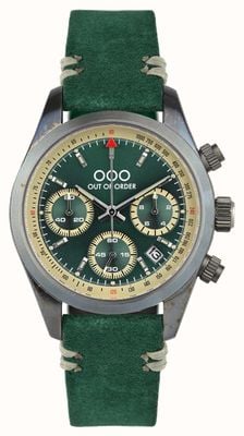 Out Of Order Koningsgroene sportieve chronografo (40 mm) groene wijzerplaat / groene leren band OOO.001-23.VE.VE