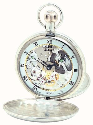 Woodford Srebrny zegarek kieszonkowy z podwójną pokrywą i łańcuszkiem Albert 1065