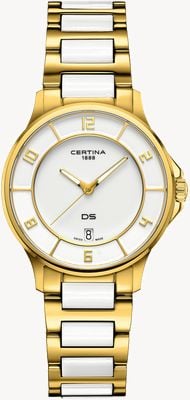 Certina Women's | DS-6 Quartz | White Dial | Gold Steel White Ceramic Bracelet C0392513301700