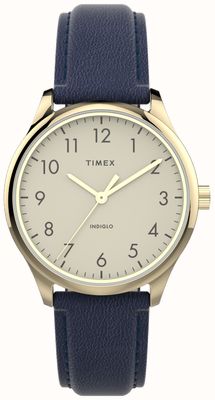 Timex Cadran crème facile à lire moderne pour femme / bracelet en cuir bleu marine TW2V36200