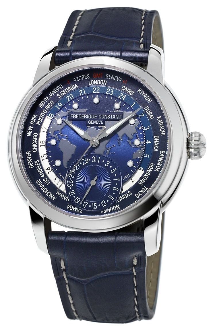 Frederique Constant Bracelet homme bracelet worldtimer bleu montre