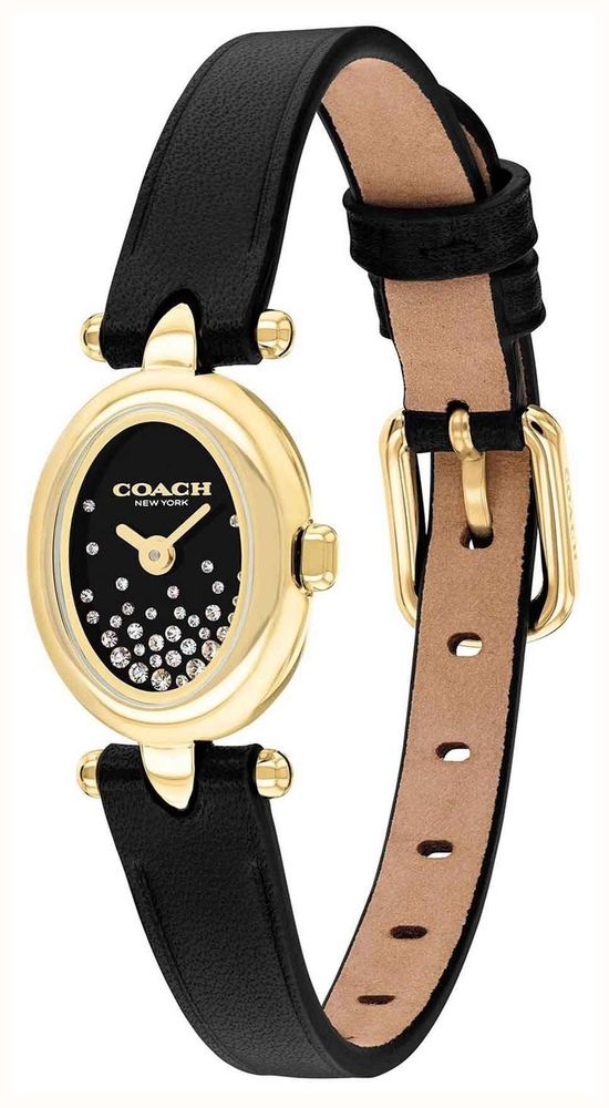 Coach Sammy Crystal Black Dial With Black Leather Strap Oval Gold Dial Ladies Watch 14504739 - alternate view 3