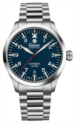 Tutima Glashütte Flieger t5 automatic (38,5 mm) z błyszczącą niebieską tarczą / tytanową bransoletą 6109-04
