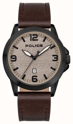 Police CLIFF Quartz Date (47mm) Beige Sandblasted Dial / Brown Leather Strap PEWJB2194501