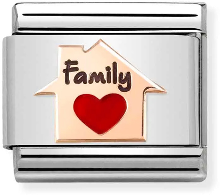 Nomination Classic House Family Heart 9ct Rose Gold & Steel Enamel Charm 430202/11