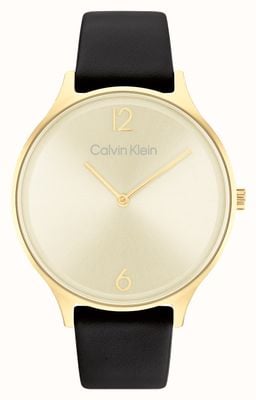 Calvin Klein 2時間ゴールドサンレイダイヤル|ブラックレザーストラップ 25200008