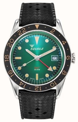 Squale Sub-39 GMT Vintage Green (40,5 mm), grünes Sunray-Zifferblatt / schwarzes Hommage-Tropen-Kautschuk SUB-39GMGR.HT