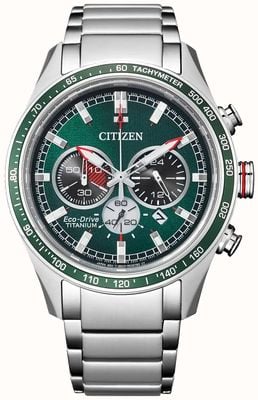 Citizen Супертитановый хронограф эко-драйв зеленый циферблат / титановый браслет CA4497-86X