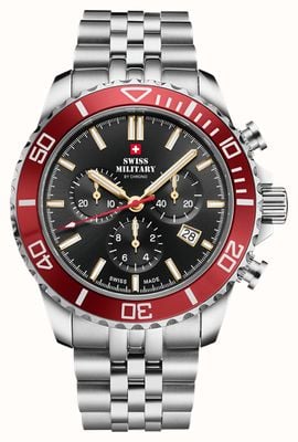 Swiss Military by Chrono Chronograf kwarcowy (43mm) czarna tarcza soleil / bransoletka ze stali nierdzewnej SM34103.03
