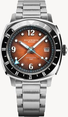 Duckworth Prestex Rivington GMT (42 mm), orangefarbenes Fumé-Waffelzifferblatt / Edelstahl D489-05-ST